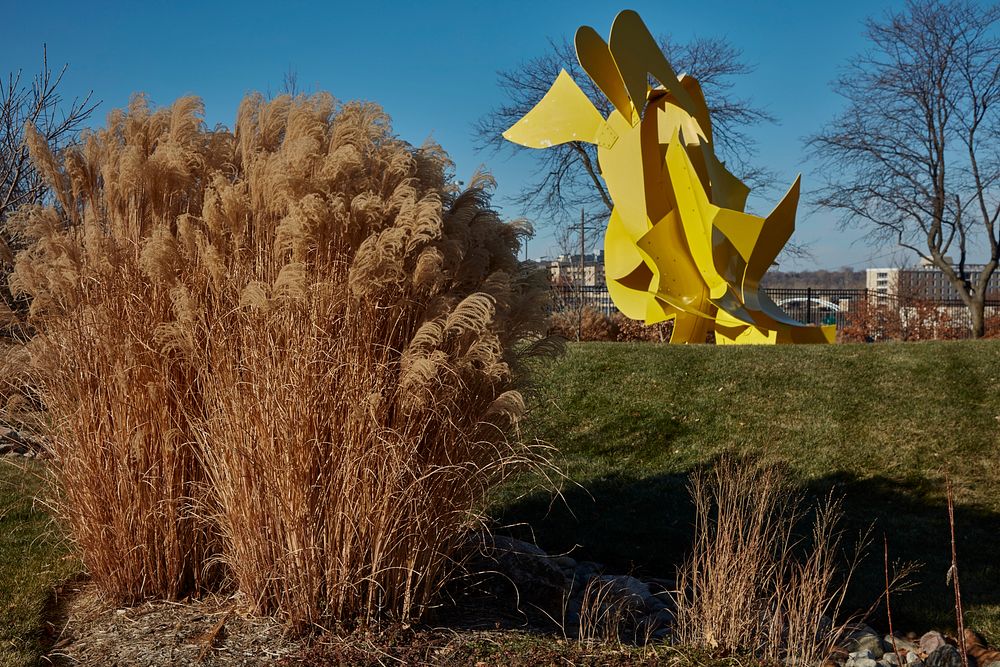                         George Sugarman's "Yellow Ascending" sculpture in the Discovery Garden of the Joslyn Art Museum…