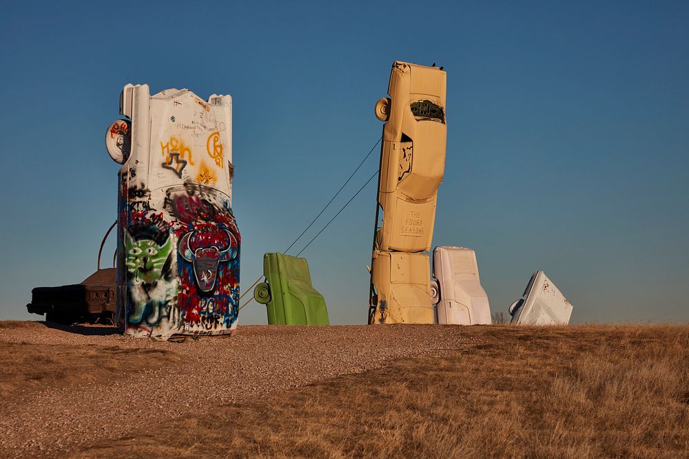                         A portion of the Carhenge outdoor monument to automobiles near Alliance in northwest Nebraska, built…