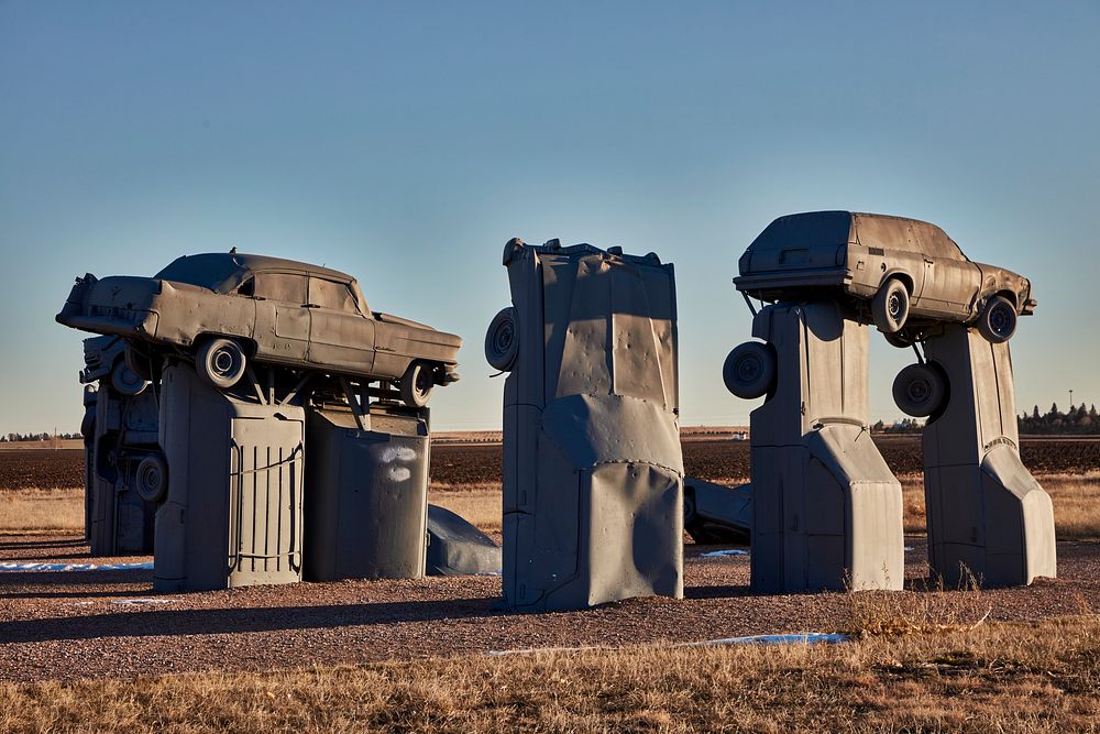                         A portion of the Carhenge outdoor monument to automobiles near Alliance in northwest Nebraska, built…