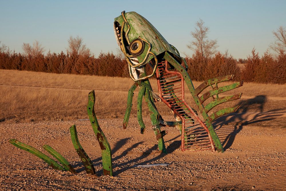                         Odd metal art adjacent to the Carhenge outdoor monument to automobiles near Alliance in northwest…