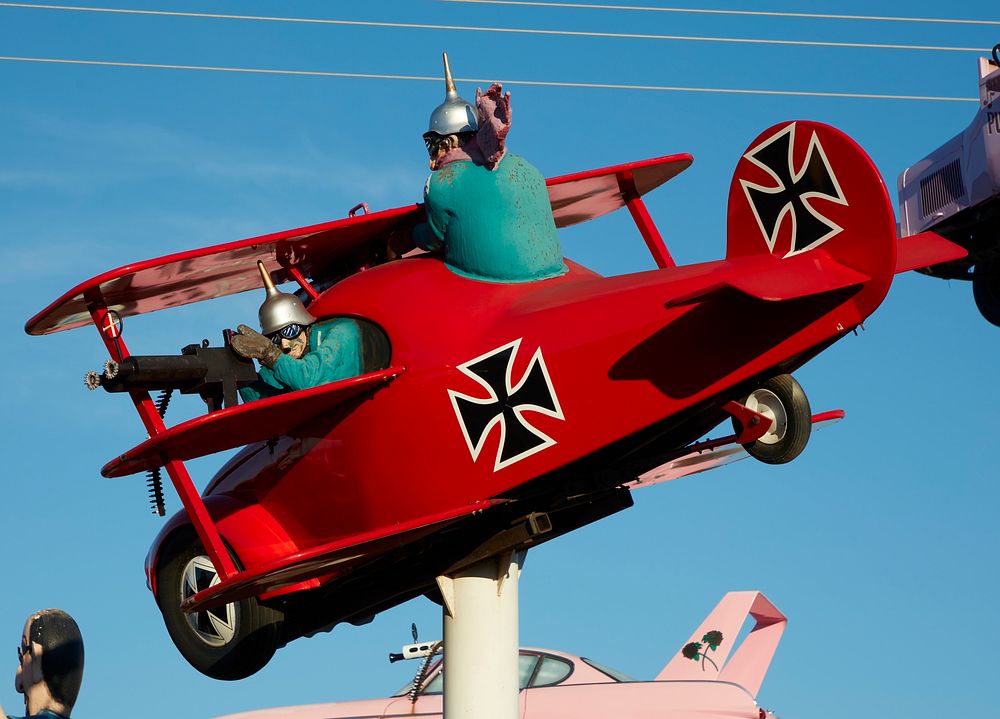                         One of several imaginative cartoon-style car creations in the Fred's Flying Circus display outside…