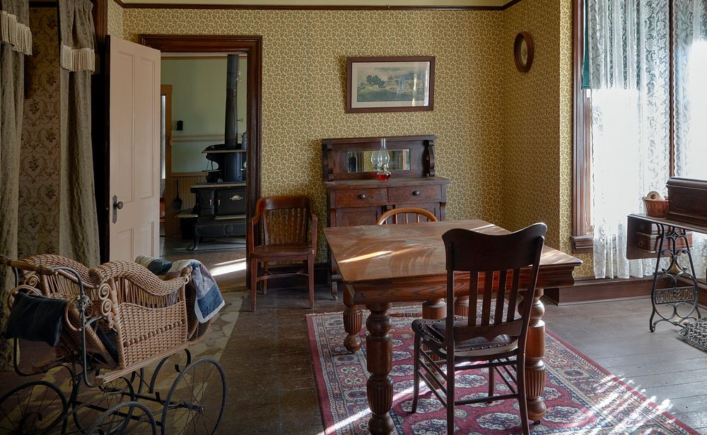                         The Bell Cottage's dining room, arranged to duplicate its appearance circa 1884, at the Railroad…