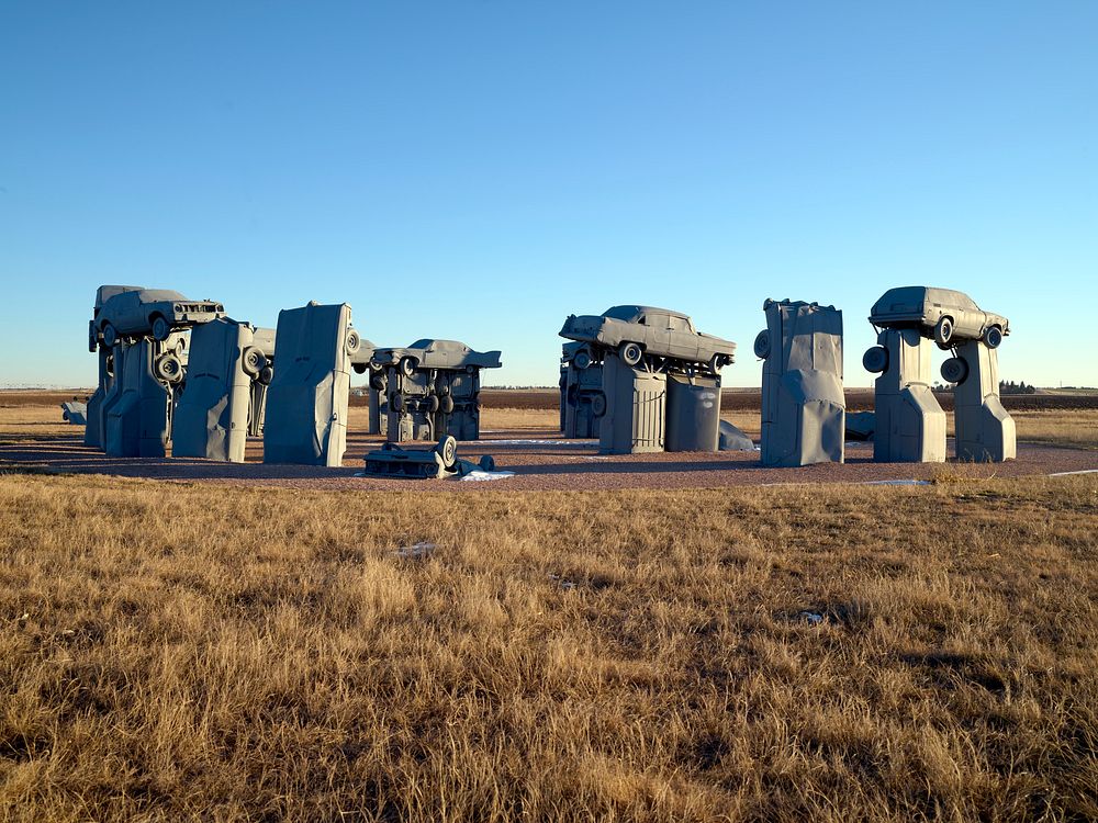                         A portion of the Carhenge outdoor monument to automobiles near Alliance in northwest Nebraska, built…