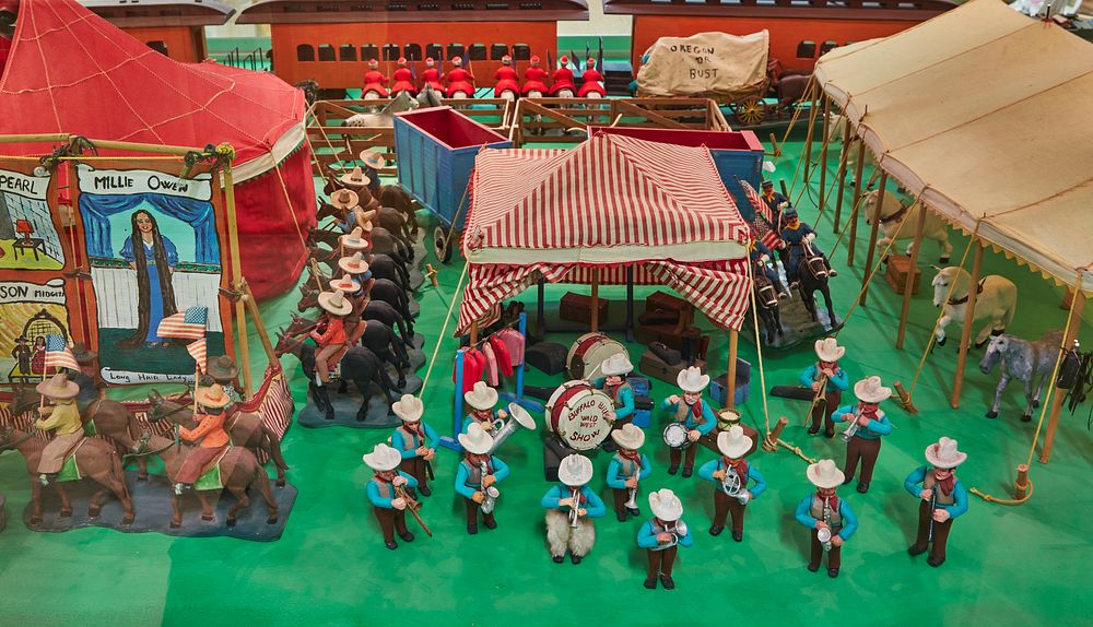                         Display of minature western scenes, created in the 1960s by Ernie Palmquist at the Fort Cody Trading…