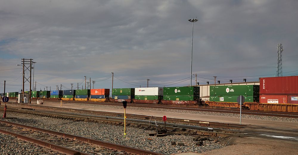                         A view of the Bailey Yards, as of 2022 the world's largest train classification yard, of the Union…