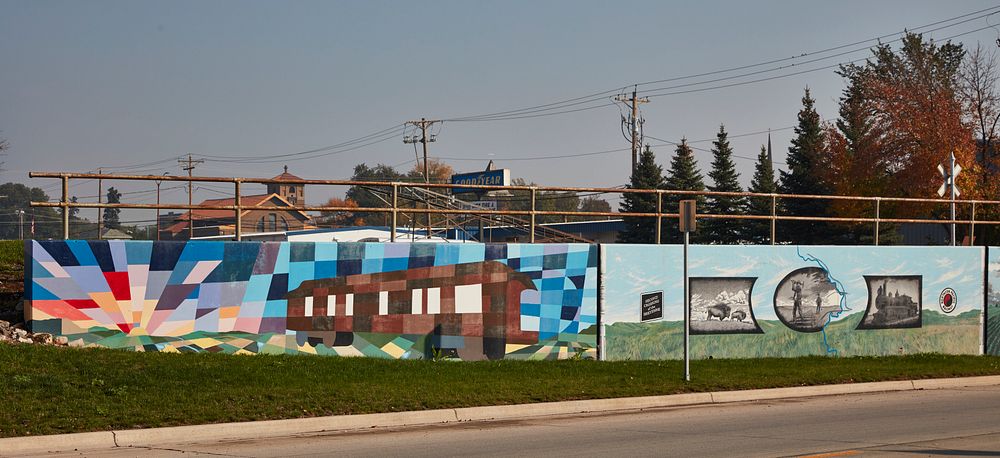                         Main Street murals decorate the Sheyenne River Bridge in Valley City, the county seat of Barnes…