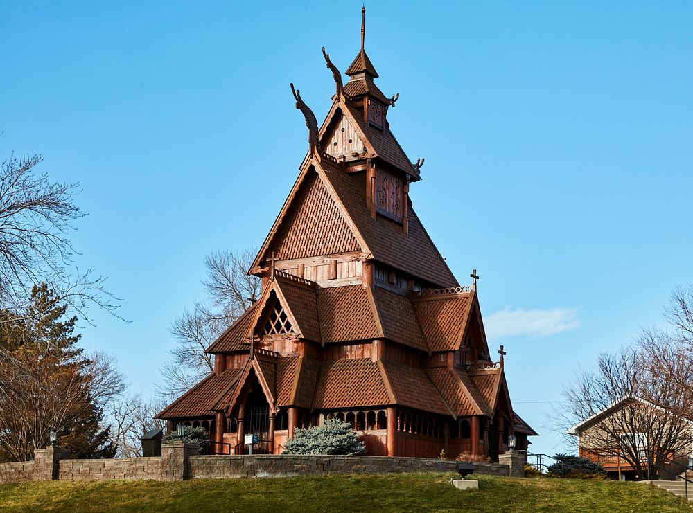                         A Norwegian Gol Stave Church replica at the Scandinavian Heritage Park in Minot (pronounced MINE…