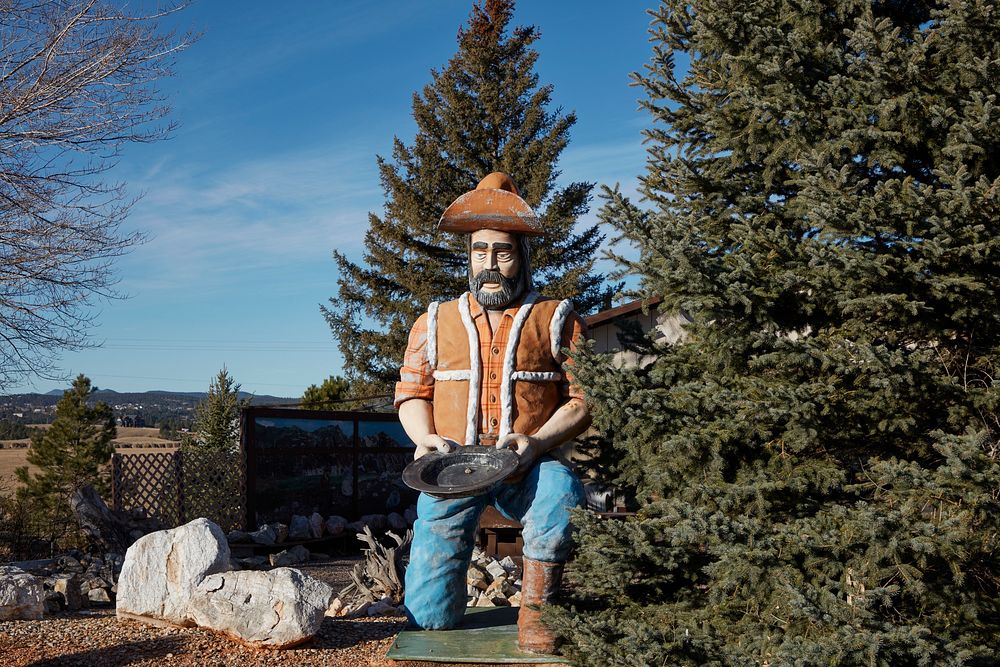                         Statue of an old-timey prospector at a rock shop outside Rapid City, known as the "Gateway City" to…