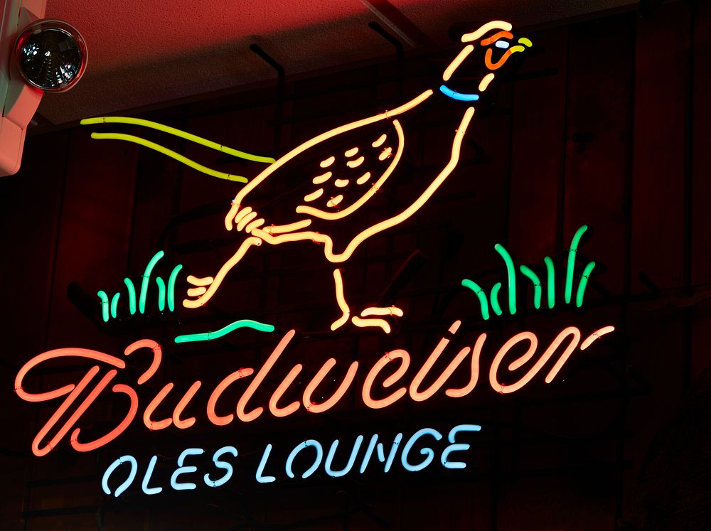                         Neon sign inside Ole's Big Game Steakhouse and Bar, a regional, and maybe national, attraction for…