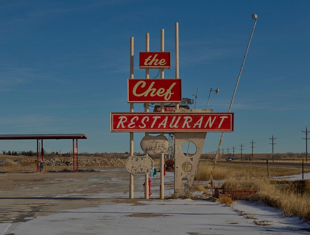                         The chef is gone, and so is the restaurant that this sign advertises is gone outside the town of…
