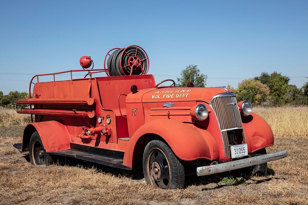                         A vintage fire engine outside the Nebraska Fire Fighters Museum in Kearney, a city in south-central…
