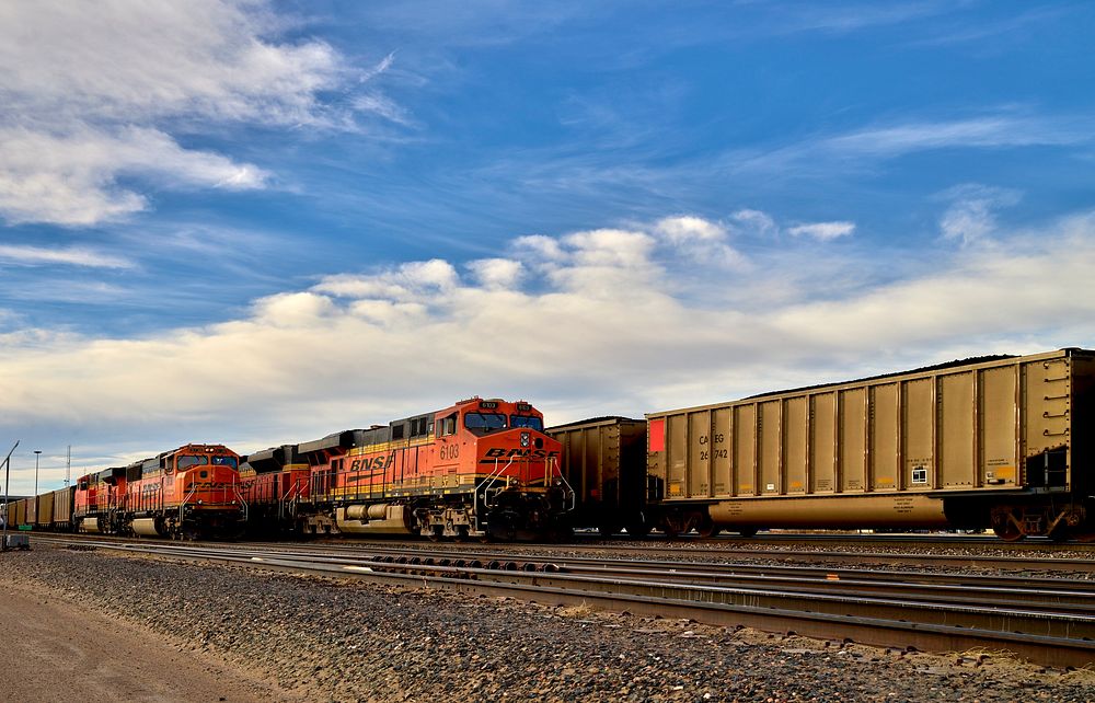                         Trains seem to be coming and going everywhere in a large switching yard in Alliance, Nebraska       …