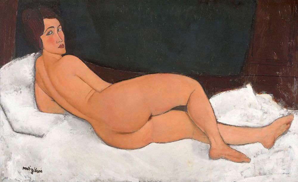 Amedeo Modigliani's Nu couché (sur le côté gauche) (1917) famous painting. Original from Wikimedia Commons