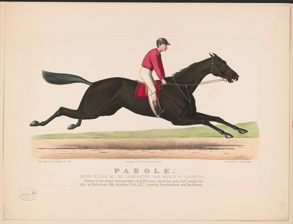 Parole: brown gelding by Imp. Leamington, dam Maiden by Lexington, Currier & Ives.