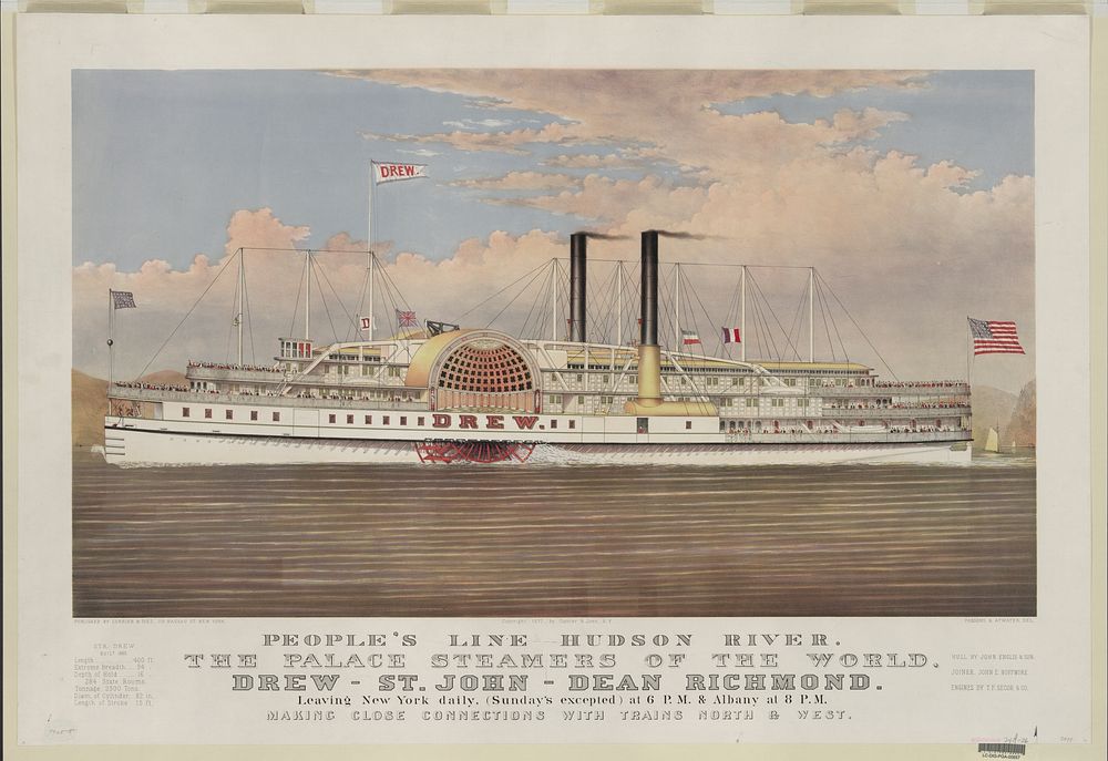 People's line Hudson River, the palace steamers of the world, Drew--St. John--Dean Richmond: leaving New York daily…