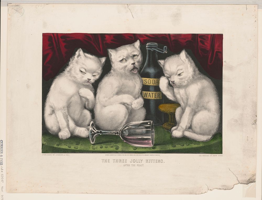 The three jolly kittens - after the feast, Currier & Ives.