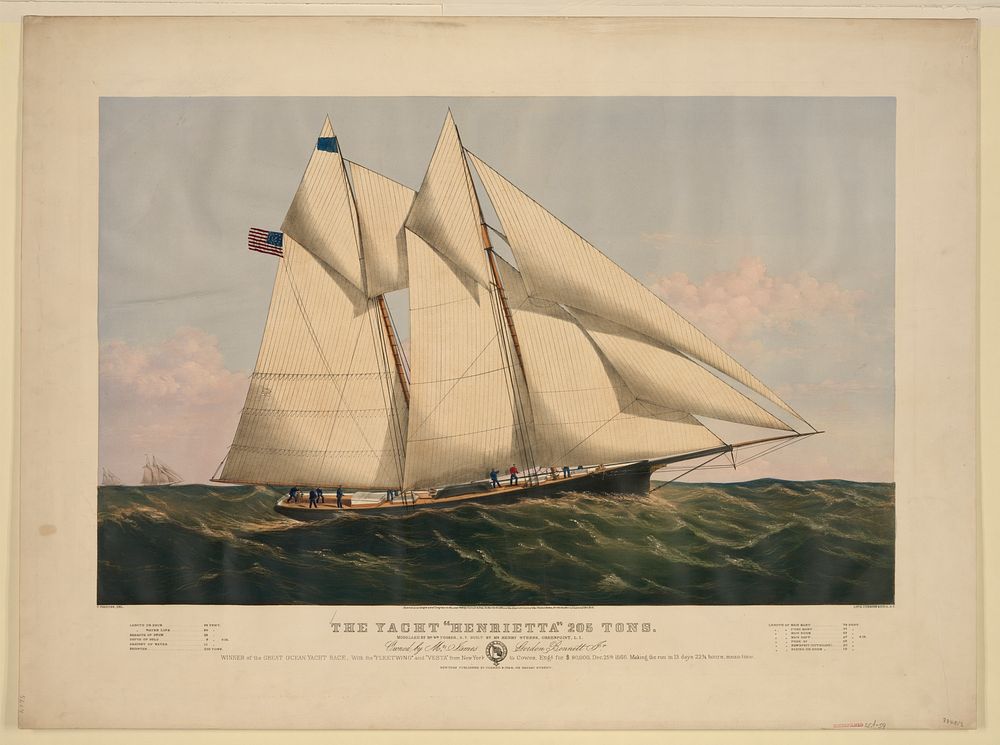 The yacht "Henrietta" 205 tons: modelled by Mr. Wm. Tooker, N.Y. built by Mr. Henry Steers, Greenpoint, L.I., Currier & Ives.