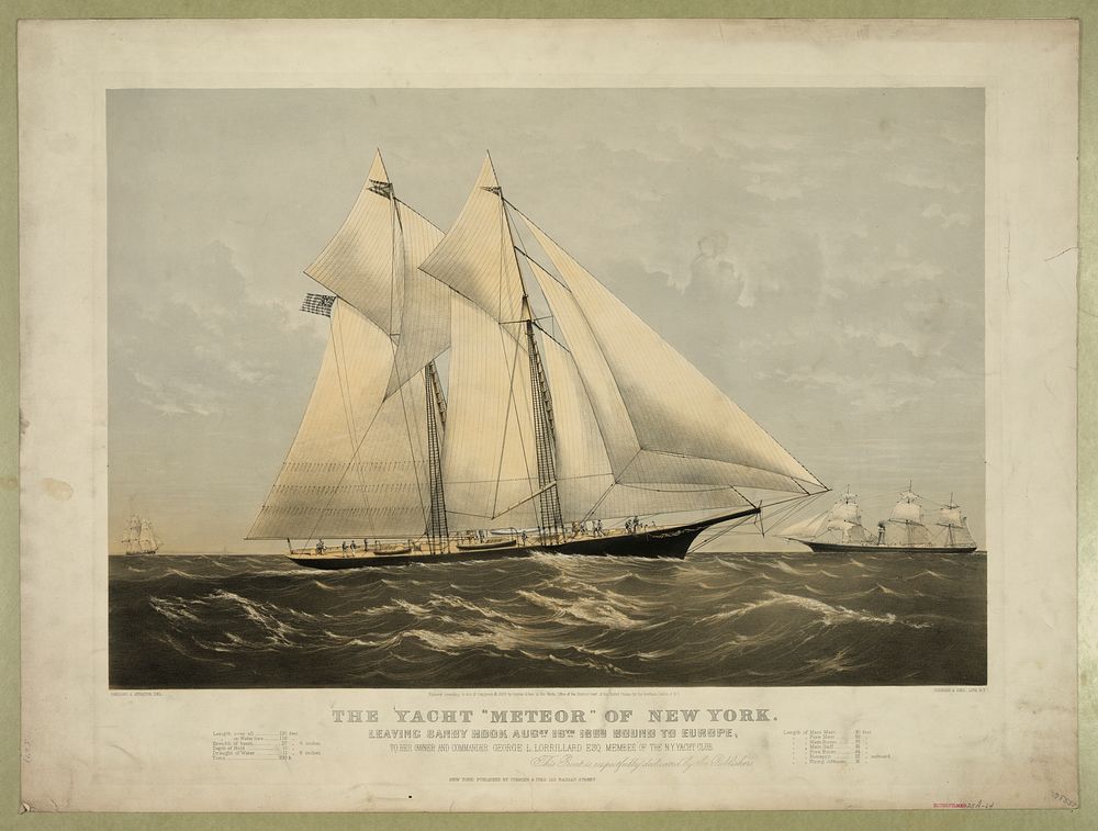 The yacht "Meteor" of New York: leaving Sandy Hook Augst. 16th. 1869 bound to Europe, Currier & Ives.