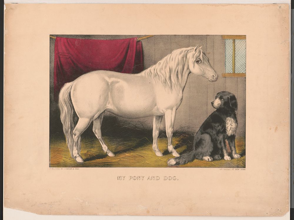My pony and dog, Currier & Ives.