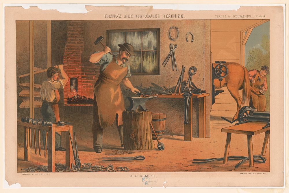 Prang's aids for object teaching. Blacksmith, c1874.