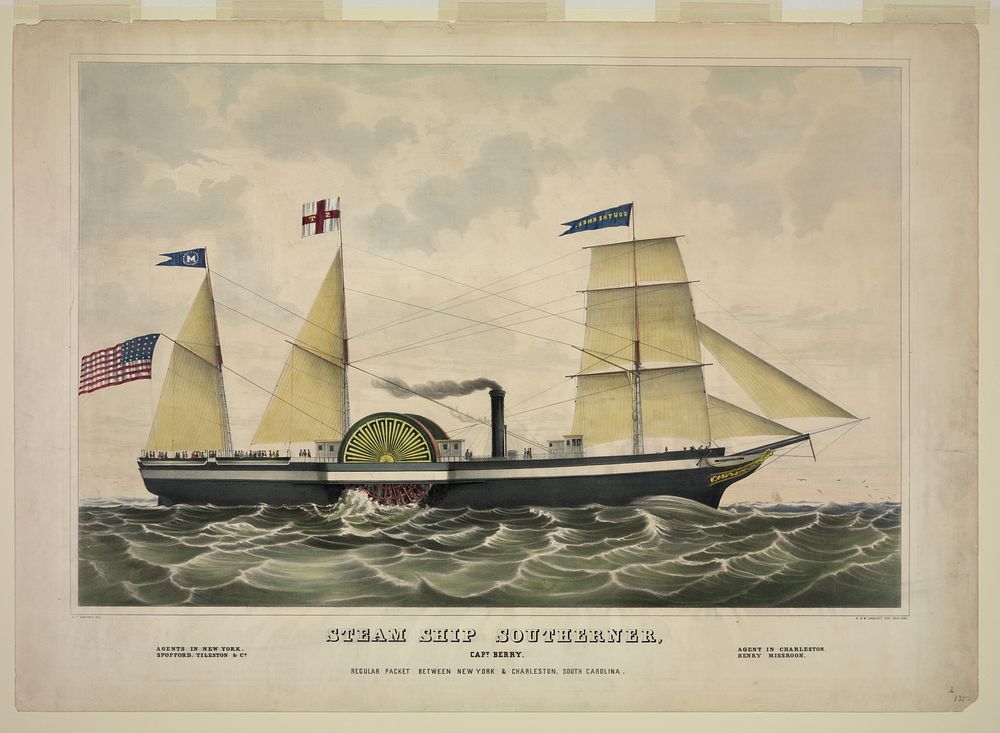 Steam ship Southerner, Capt. Berry. Regular packet between New York & Charleston, South Carolina