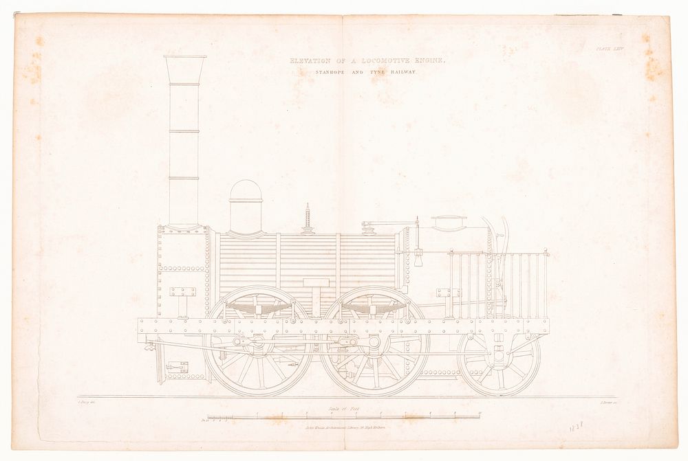 Elevation of a locomotive engine, Stanhope and Tyne Railway