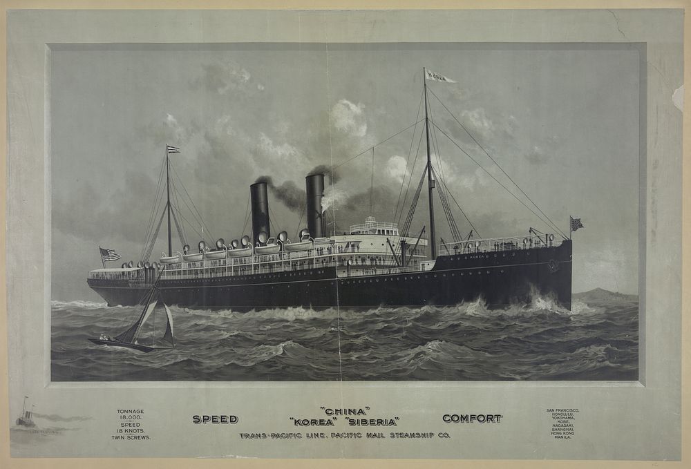 China Korea Siberia speed comfort trans-pacific line, Pacific Mail Steamship Co.