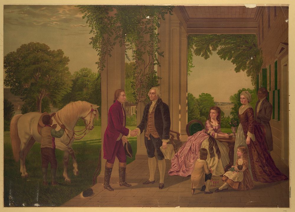 The reception of Lafayette at Mount Vernon, home of Washington