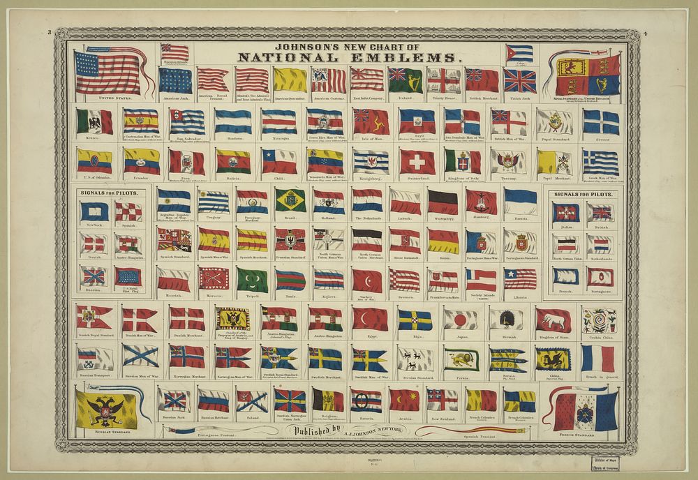 Johnson's new chart of national emblems, Johnson, A. J. (Alvin Jewett), 1827-1884, publisher
