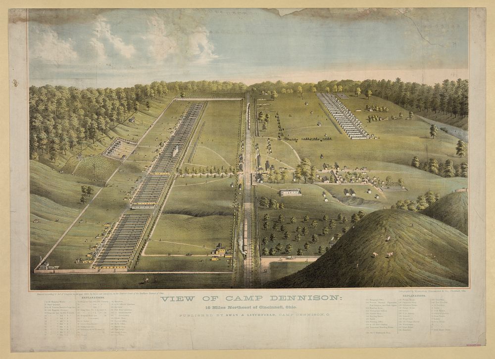View of Camp Dennison: 16 miles northeast of Cincinnati, Ohio / lithographed by Middleton, Strobridge & Co., Cincinnati…