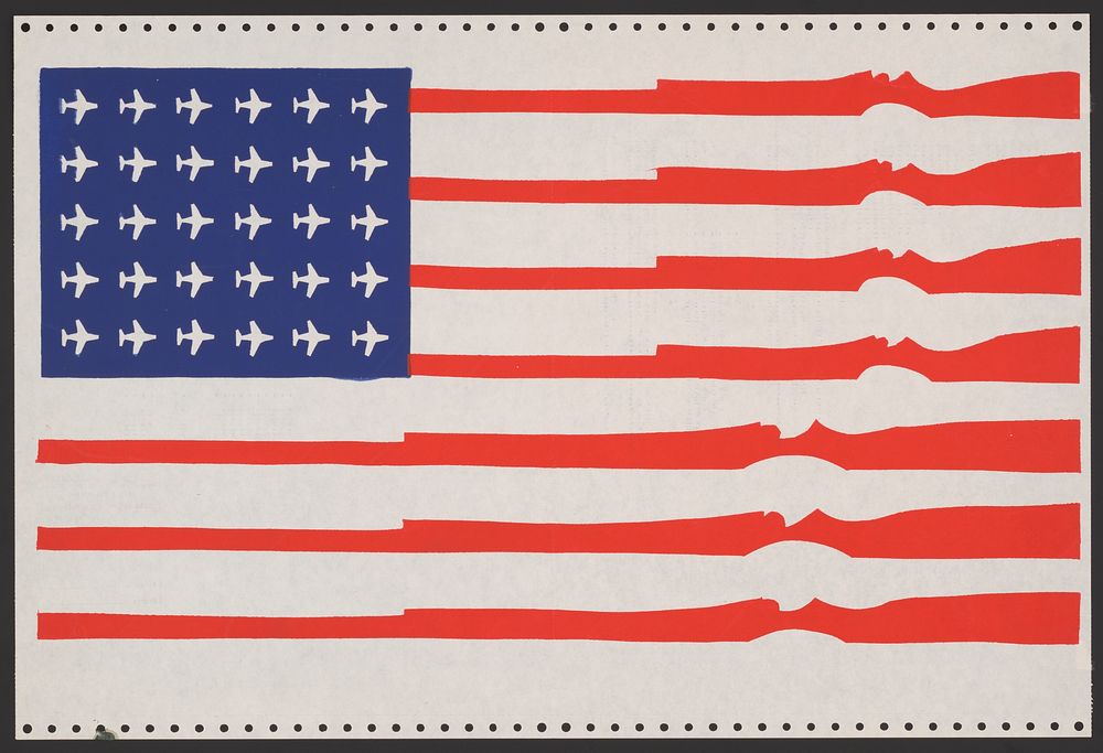 [U.S. flag: guns for stripes, planes for stars.]