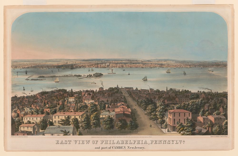 East view of Philadelphia, Pennsylva. and part of Camden, New Jersey / drawn from nature by A. Kollner ; lithy. of A.…