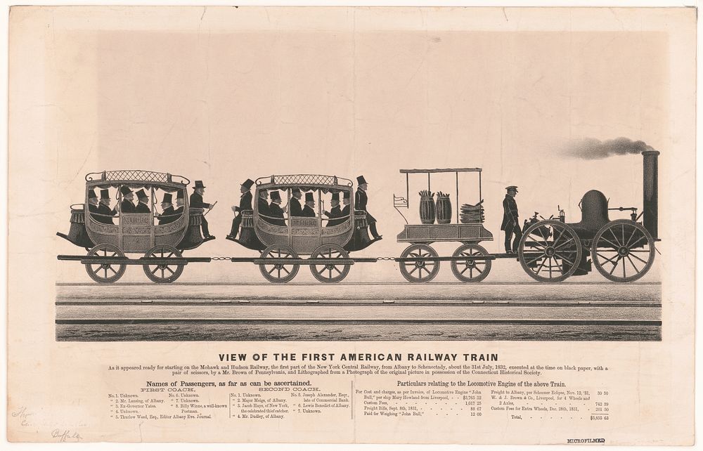 View of the first American railway train