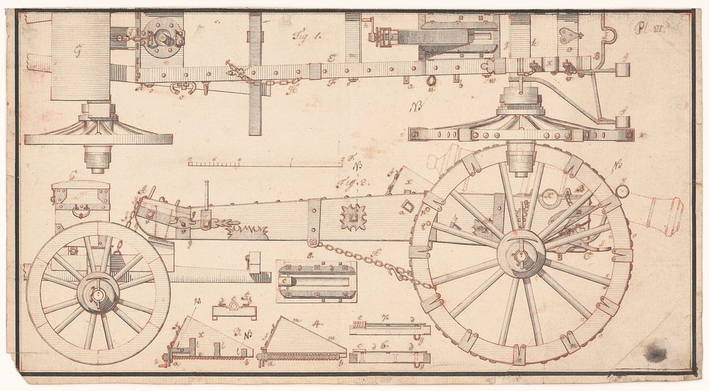 [Diagrammatic designs for gun carriage] / Sc., T&W Schleuer.