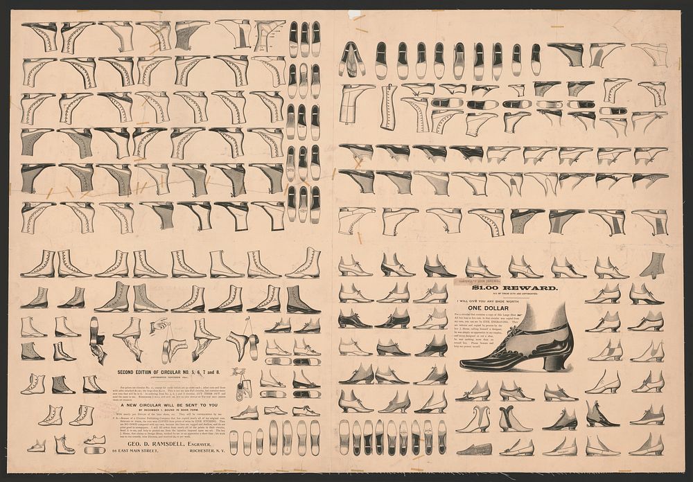 [Wood engraver's specimen sheet of shoe designs]