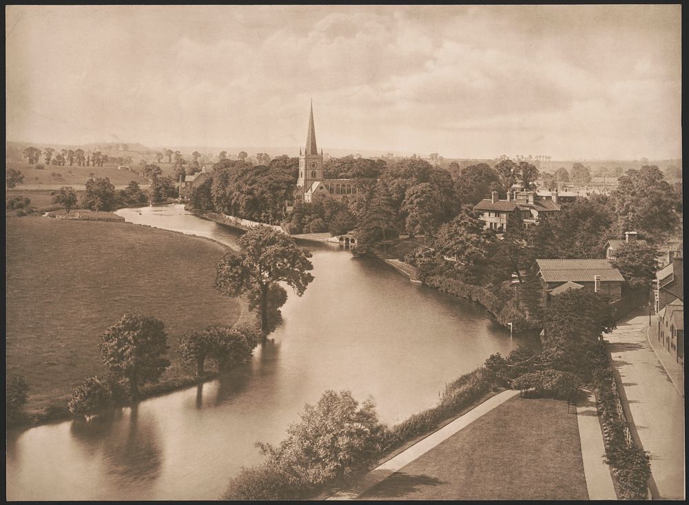 [View of a river, with a church in the background]