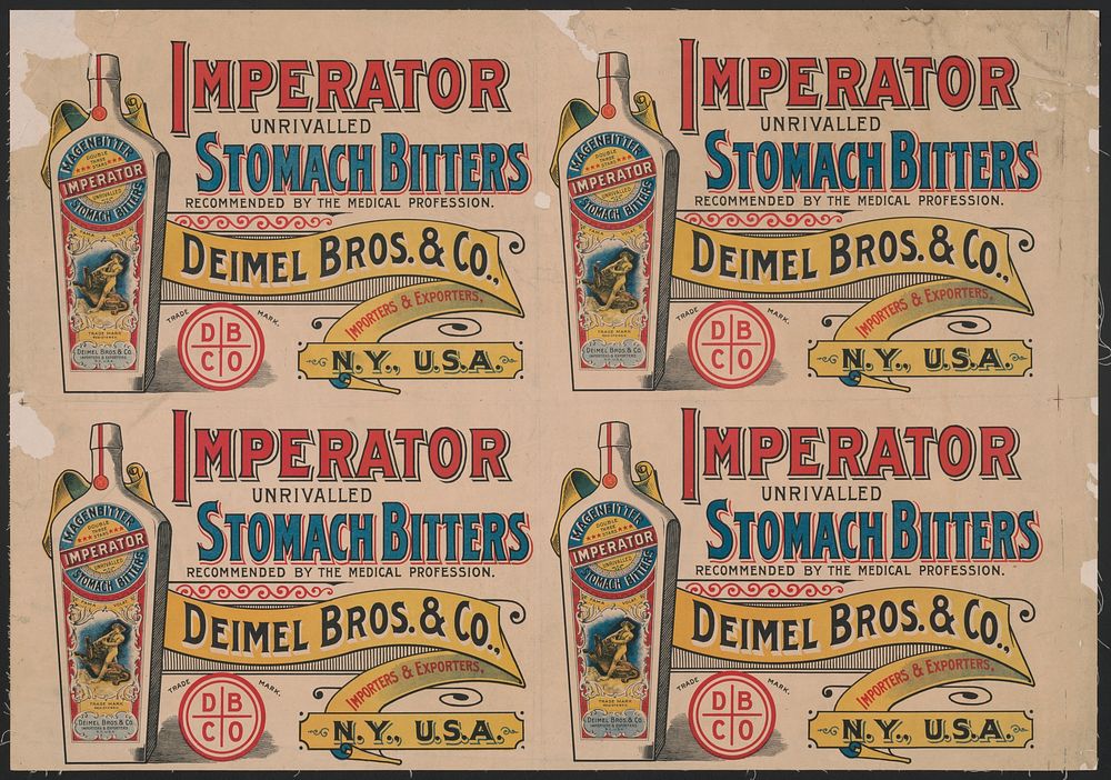 Imperator unrivalled stomach bitters, recommended by the medical profession