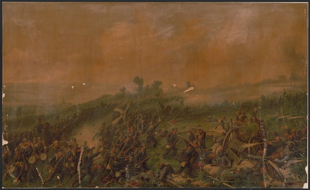 [Battlefield scene depicting fighting between caucasian and African armies]