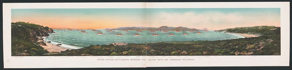 United States battleships entering the Golden Gate, San Francisco, California