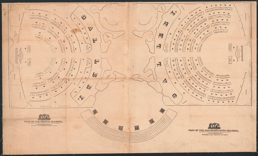 Plan of the Senate chamber, and names of the members and officers for the session of 1822-23; plan of the Representative…