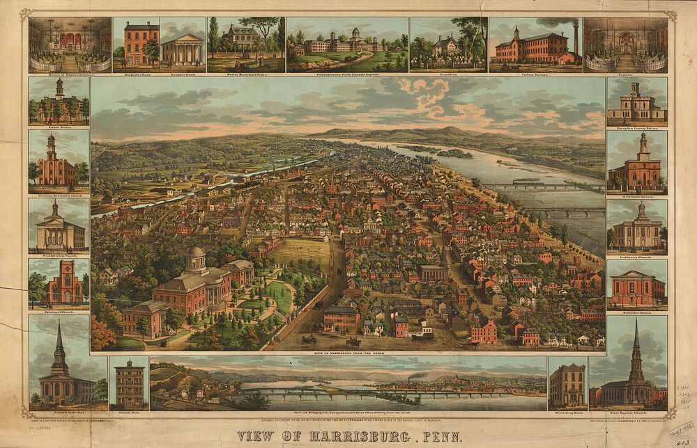 View of Harrisburg, Penn. by E. Sachse & Co. (lithographer)