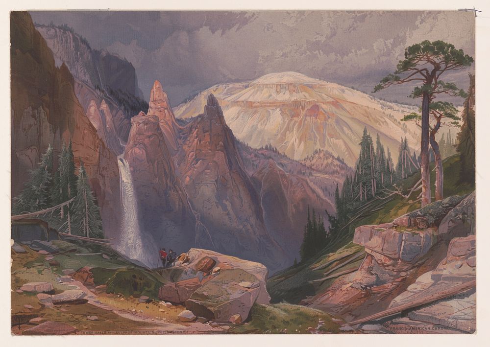 Tower Falls and Sulphur Mountain, Yellowstone / TM ; Prang's American Chromo., L. Prang & Co., publisher