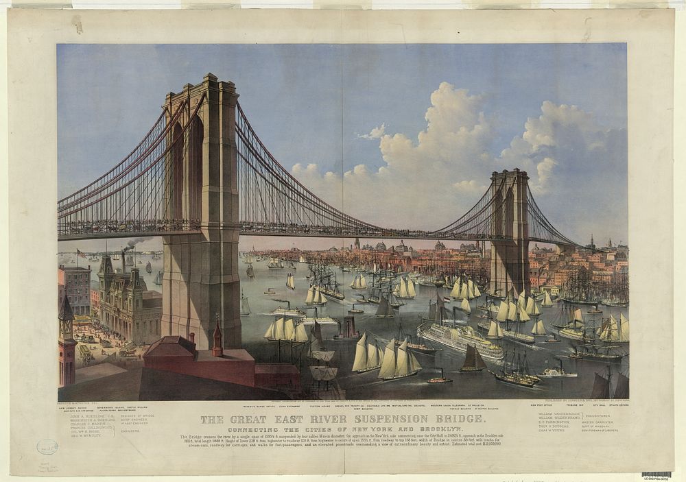 The great East River suspension bridge--Connecting the cities of New York and Brooklyn / Parsons & Atwater, del., Currier &…