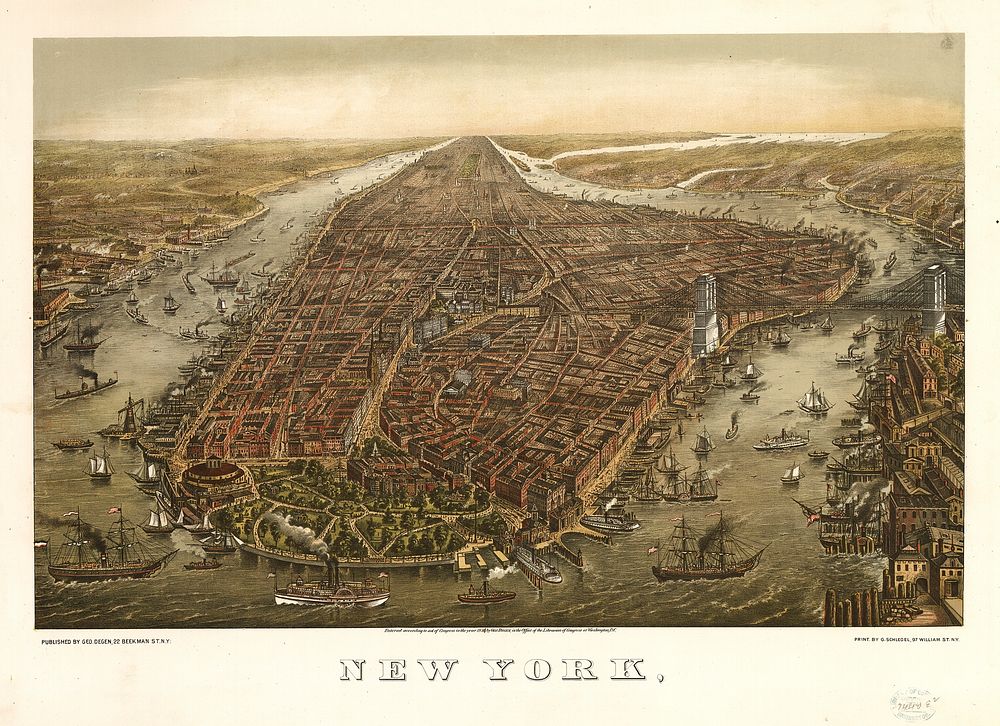 New York, / print by G. Schlegel, 97 William St. N.Y.