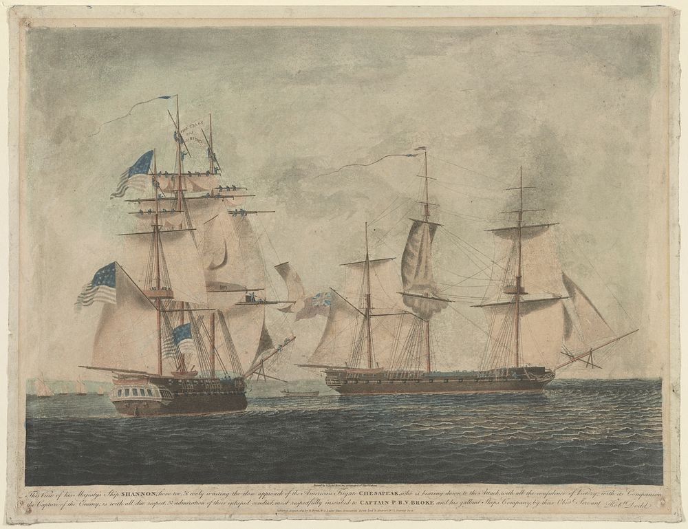 This view of his majesty's ship Shannon, hove too, & cooly waiting the close approach of the American frigate Chesapeak, ...…