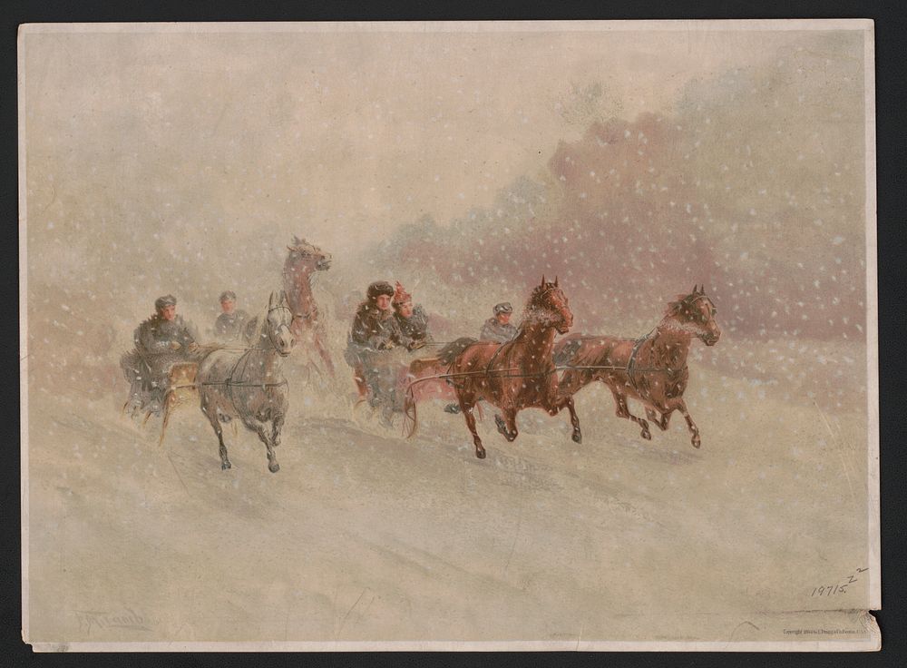 [Sleighs pulled by horses running through snow] / F.M. Lamb., L. Prang & Co., publisher