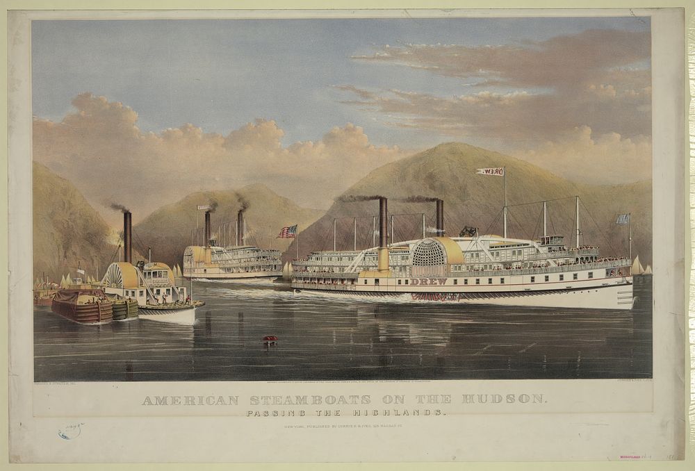 American steamboats on the Hudson: passing the highlands, Currier & Ives.