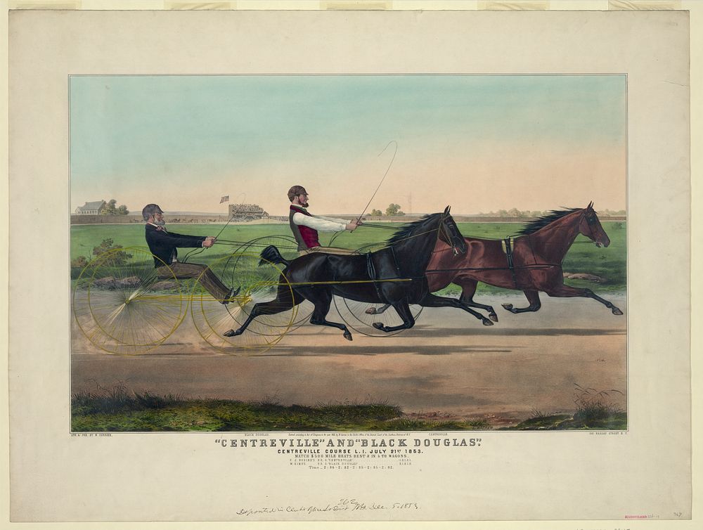 "Centreville" and "Black Douglas": Centreville Course L.I. July 21st 1853. Match $500 mile heats best 3 in 5 to Wagons, N.…