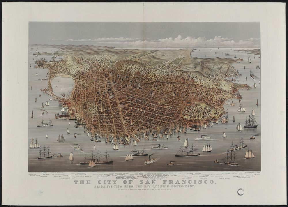 The City of San Francisco. Birds eye view from the bay looking south-west / / Sketched & drawn by C.R. Parsons., Currier &…