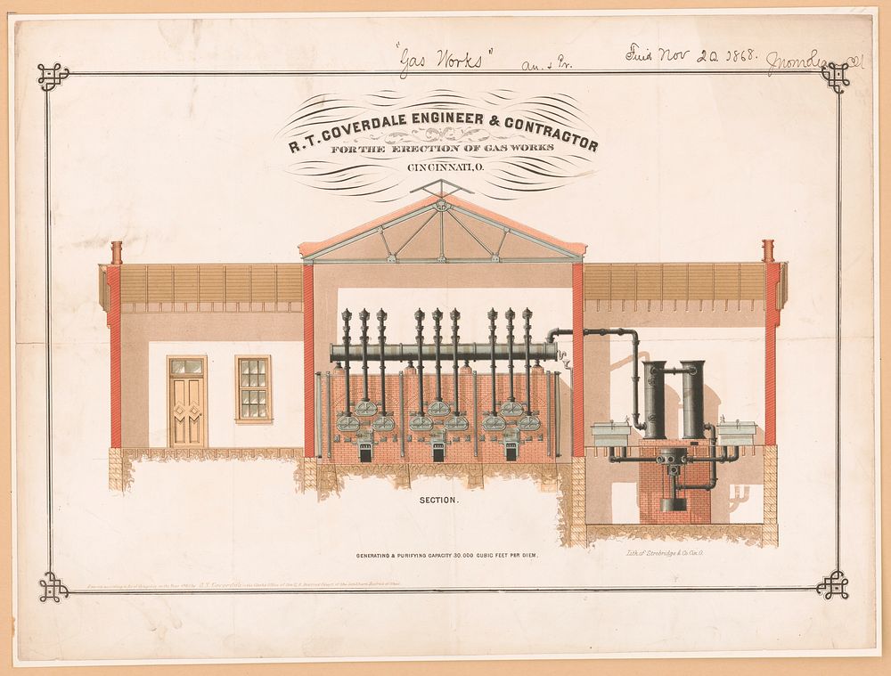 R.T. Coverdale engineer & contractor for the erection of gas works, Cincinnati, O. / lith. of Strobridge & Co. Cin. O.…